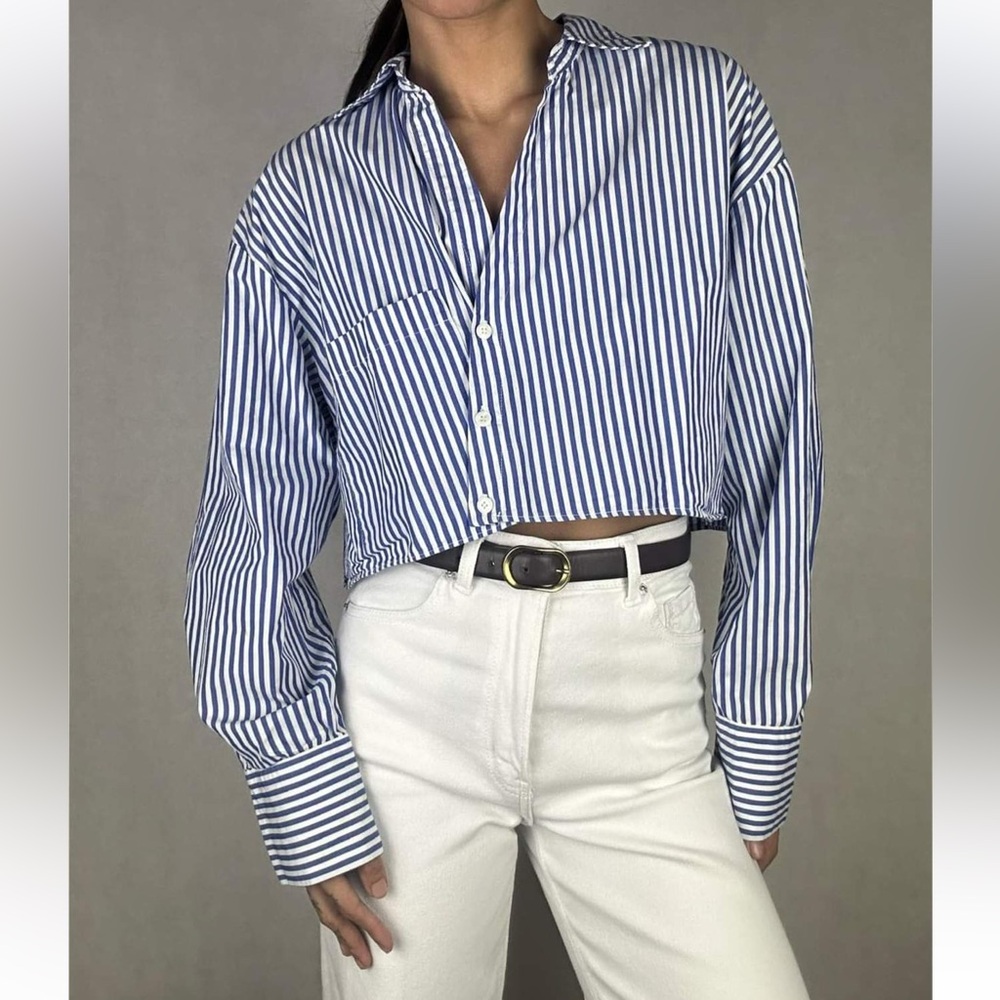 Zara Cropped Button Down Shirt (XS)